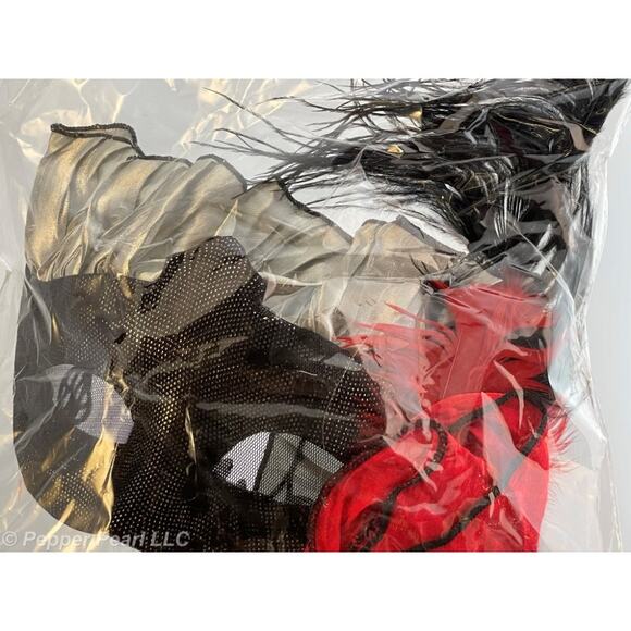 Vampire Mask on a Stick Set of 4 Masquerade Eye Half Feather Rose Ruffle Silver - Picture 5 of 10